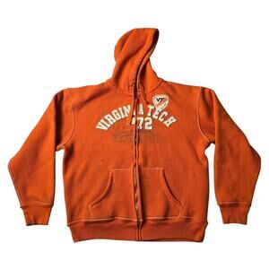 J. America VTG Virginia Tech Orange Sherpa Zip L Long Sleeve Hoodie Men's Large‎